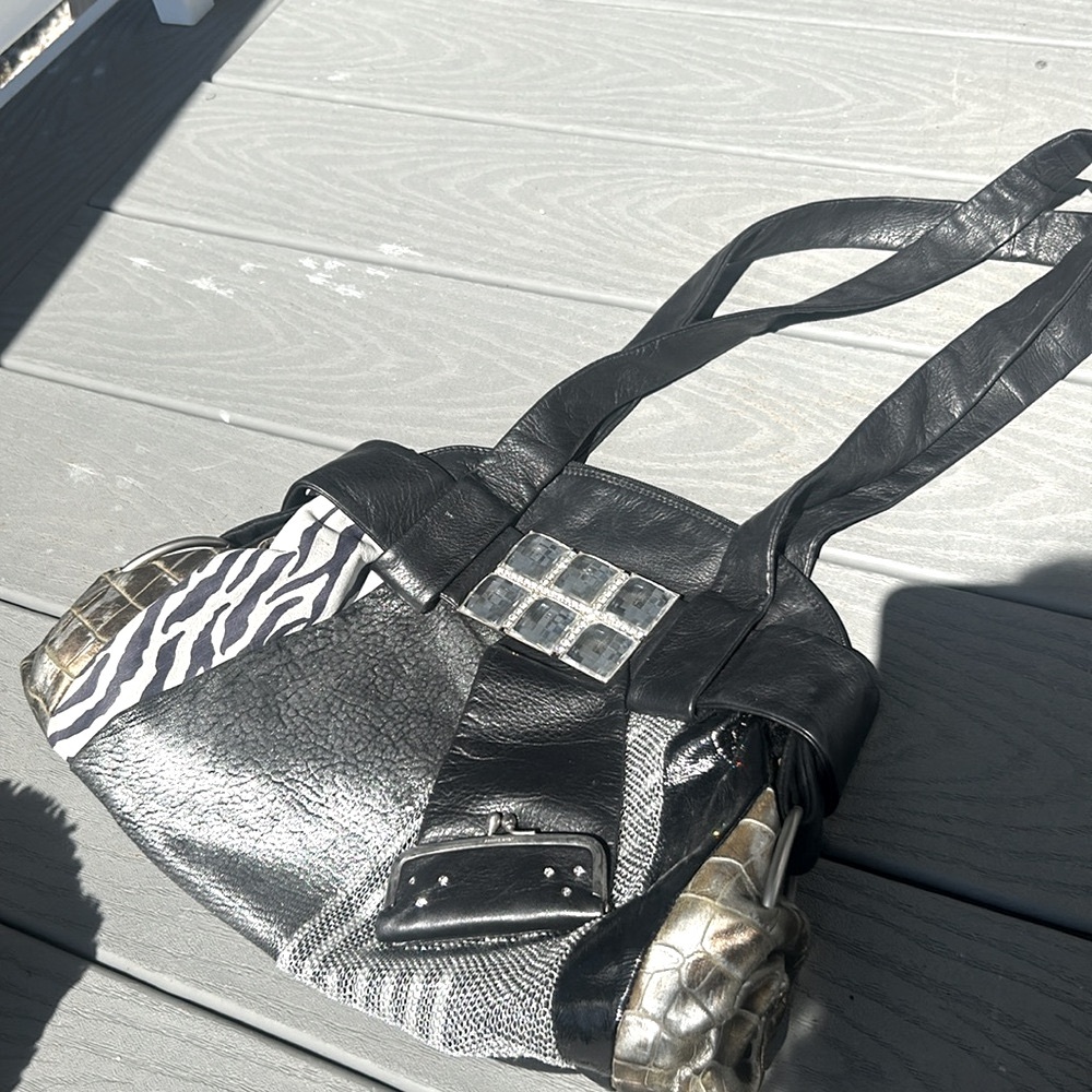 Renato Angi Y2K Multi-textured Leather Printed Shoulder Bag